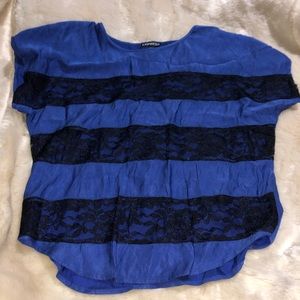 Express Silk Lace Dark Blue Short Sleeve Blouse